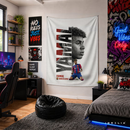 Lamine Yamal Barcelona Wall Tapestry | Premium Heavyweight Jute Fabric Wall Hanging
