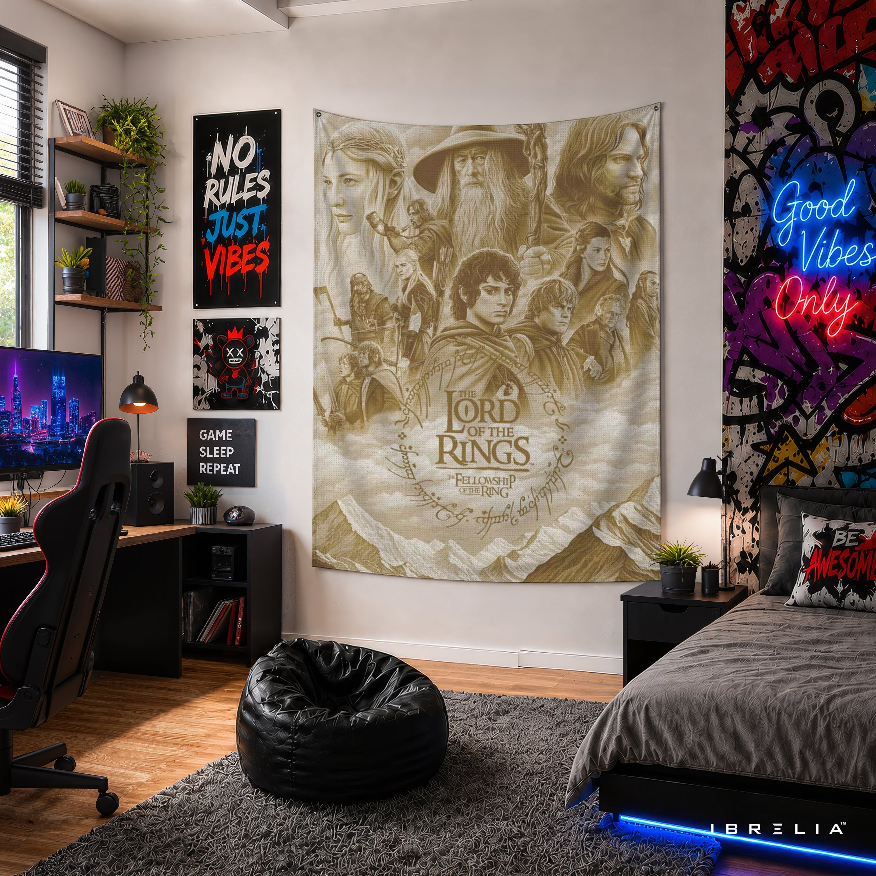 The Lord of the Rings Fellowship of the Ring Wall Tapestry – Vintage Fantasy Wall Hanging