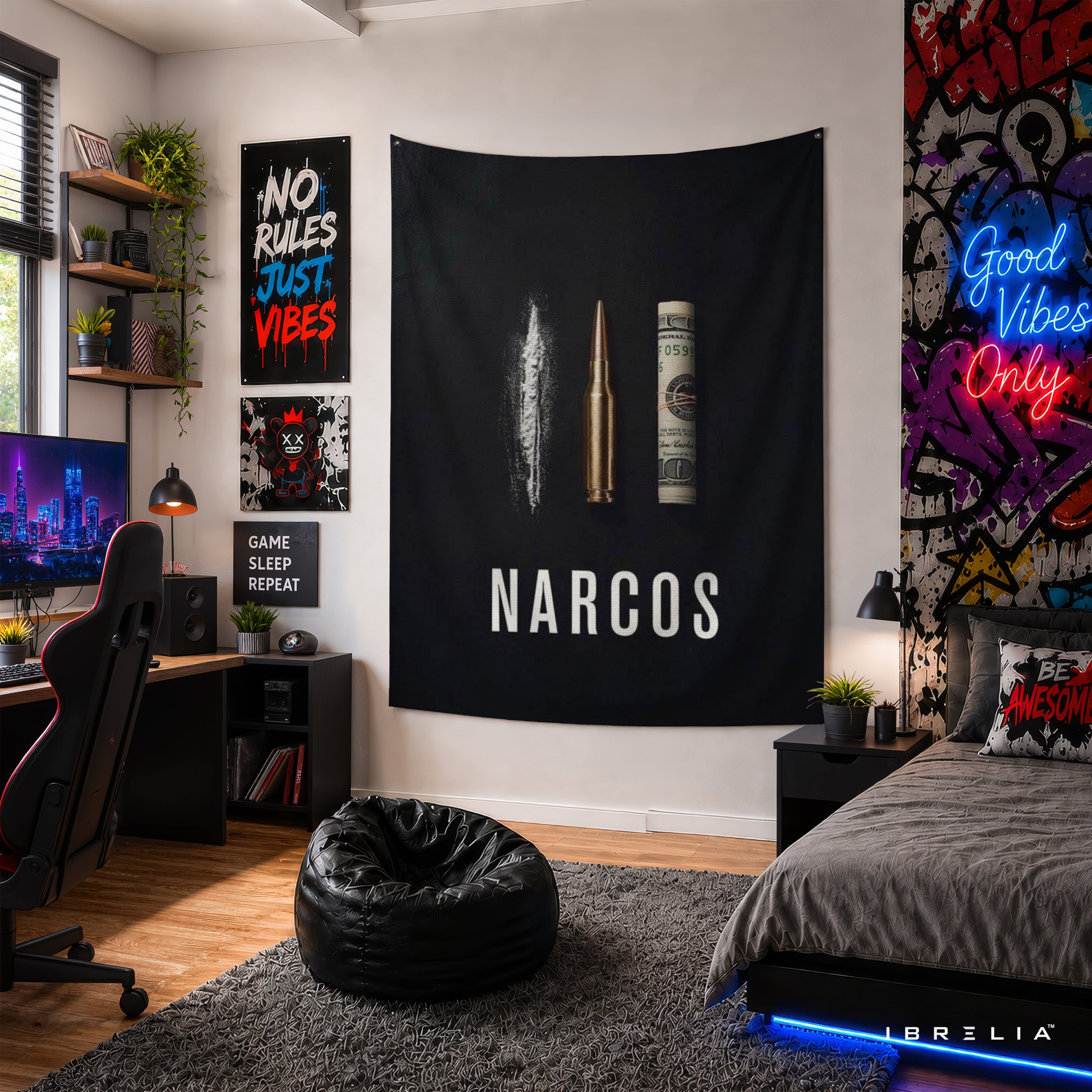 Narcos Minimalist Wall Tapestry | Premium Heavyweight Jute Fabric Wall Hanging