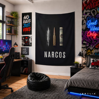 Narcos Minimalist Wall Tapestry | Premium Heavyweight Jute Fabric Wall Hanging