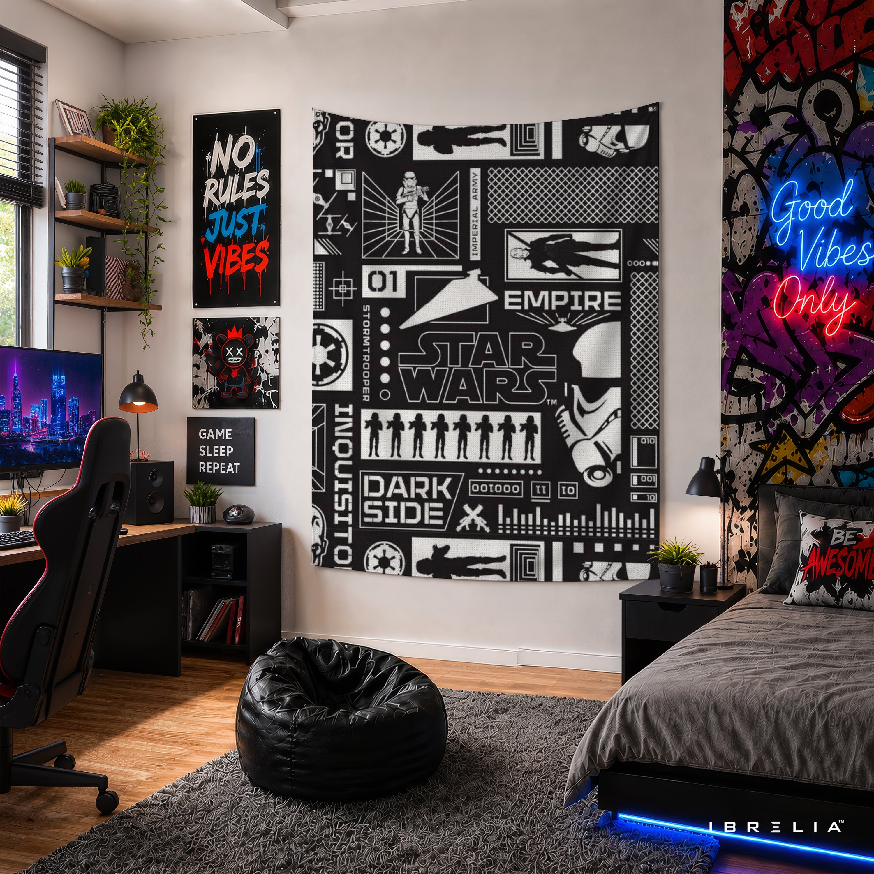 Star Wars Dark Side Typography Wall Tapestry – Empire Graphic Sci-Fi Wall Hanging