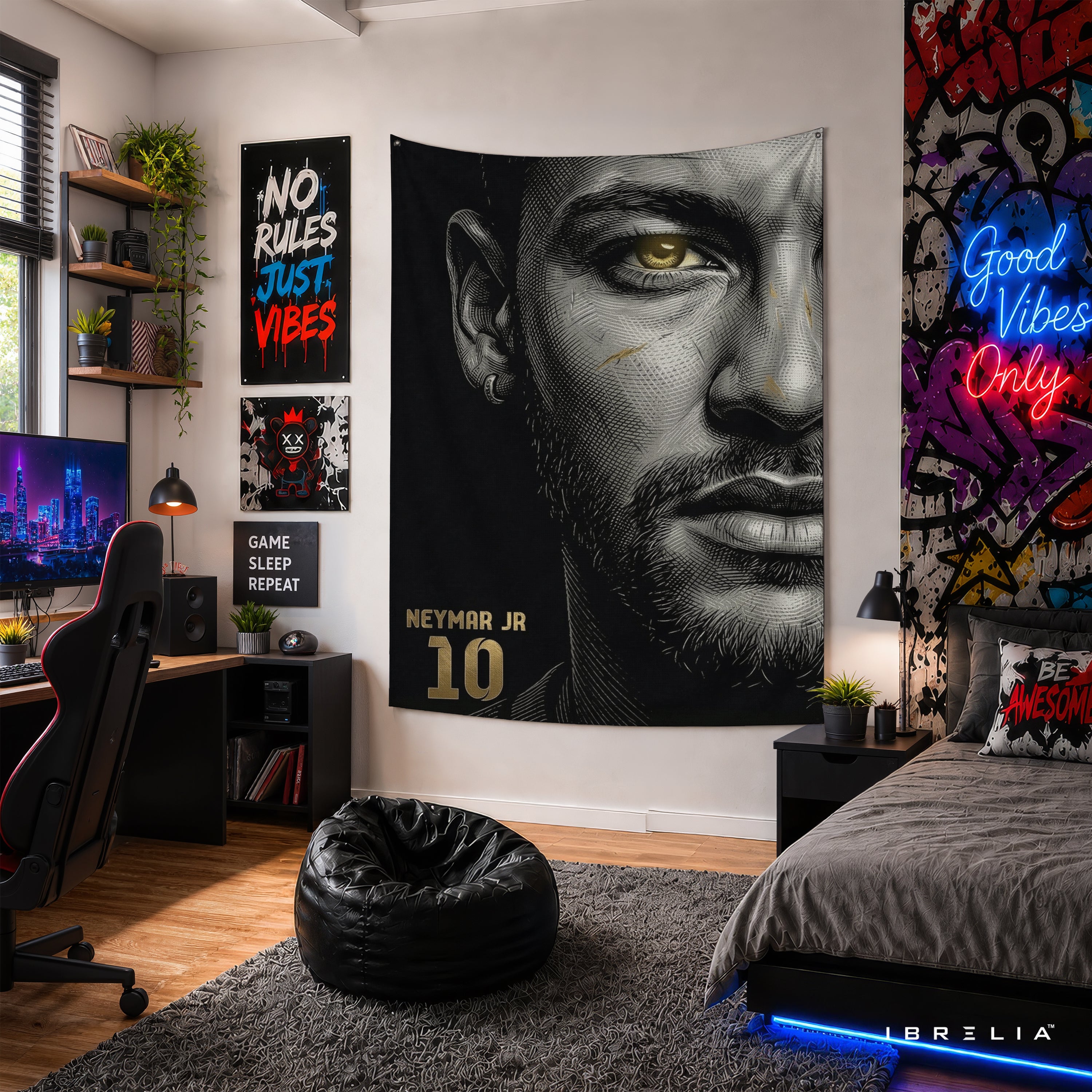 Neymar Jr Minimalist Portrait Wall Tapestry | Premium Heavyweight Jute Fabric Wall Hanging