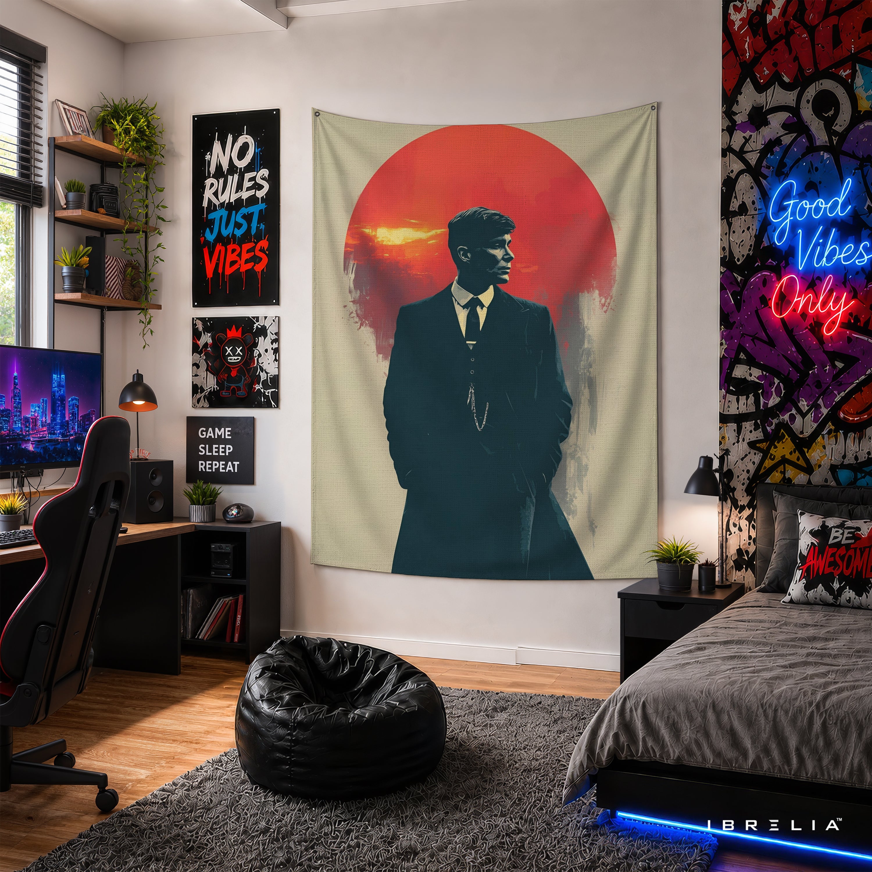 Thomas Shelby Red Sun Wall Tapestry | Premium Heavyweight Jute Fabric Wall Hanging