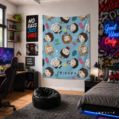 Friends Chibi Characters Wall Tapestry – Cute Cartoon Sitcom Wall Hanging