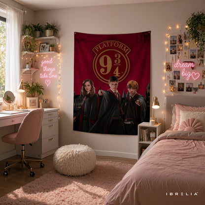 Harry Potter Platform 9¾ Golden Trio Wall Tapestry – Premium Fantasy Wall Hanging & Home Decor in Pakistan