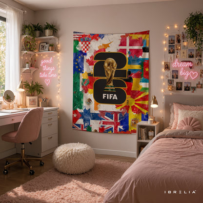 FIFA World Cup 2026 Global Flags Edition Wall Tapestry | Premium Heavyweight Jute Fabric Wall Hanging