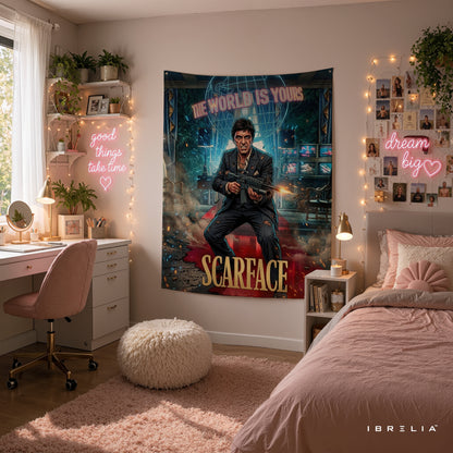 Scarface Tony Montana The World Is Yours Wall Tapestry – Premium Movie Wall Hanging & Home Decor in Pakistan