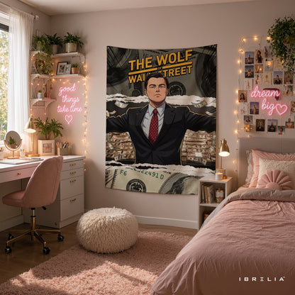 The Wolf of Wall Street Inspired Money Wall Tapestry – Premium Motivational Wall Hanging for Home, Office & Gaming Room