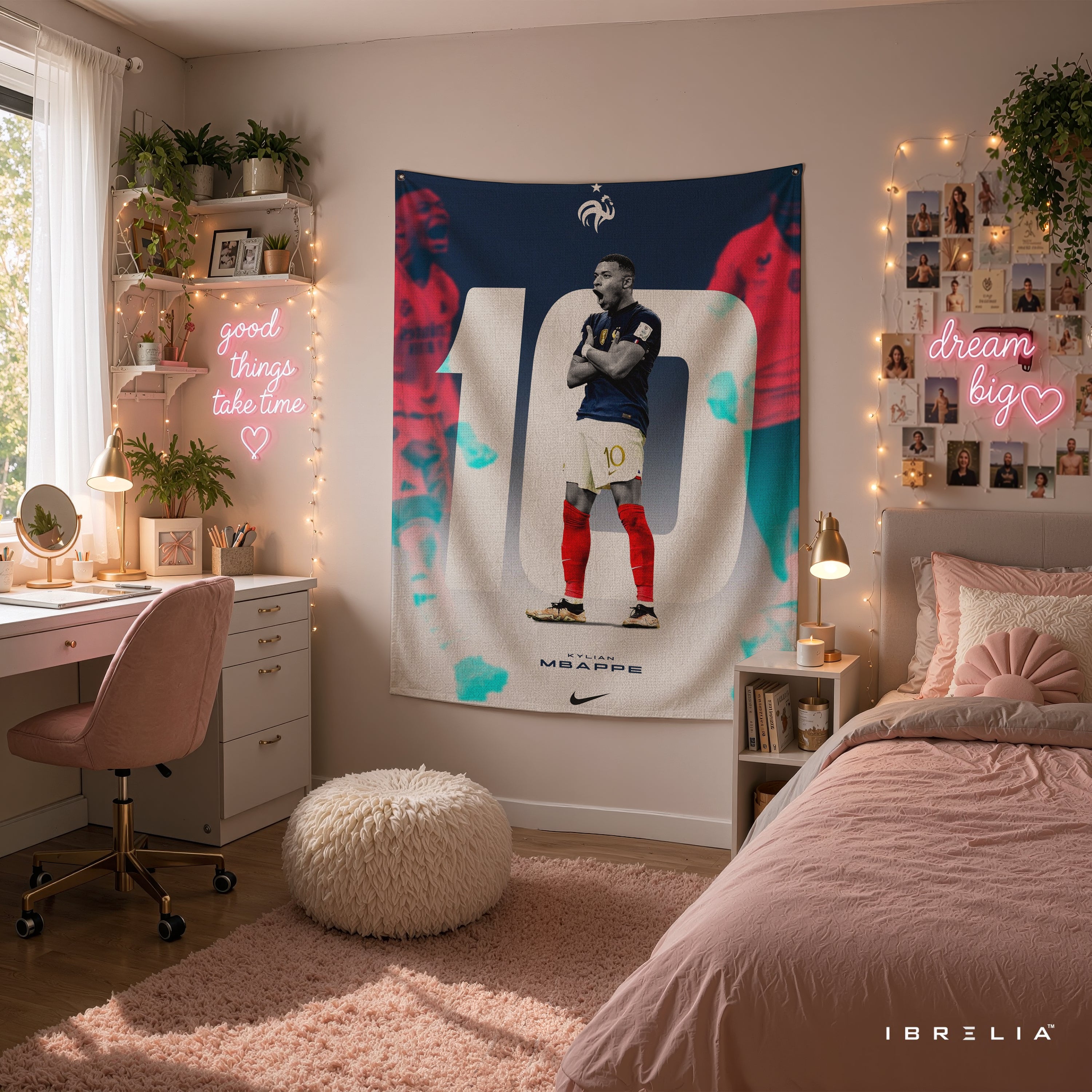 Kylian Mbappé No. 10 France Wall Tapestry | Premium Heavyweight Jute Fabric Wall Hanging