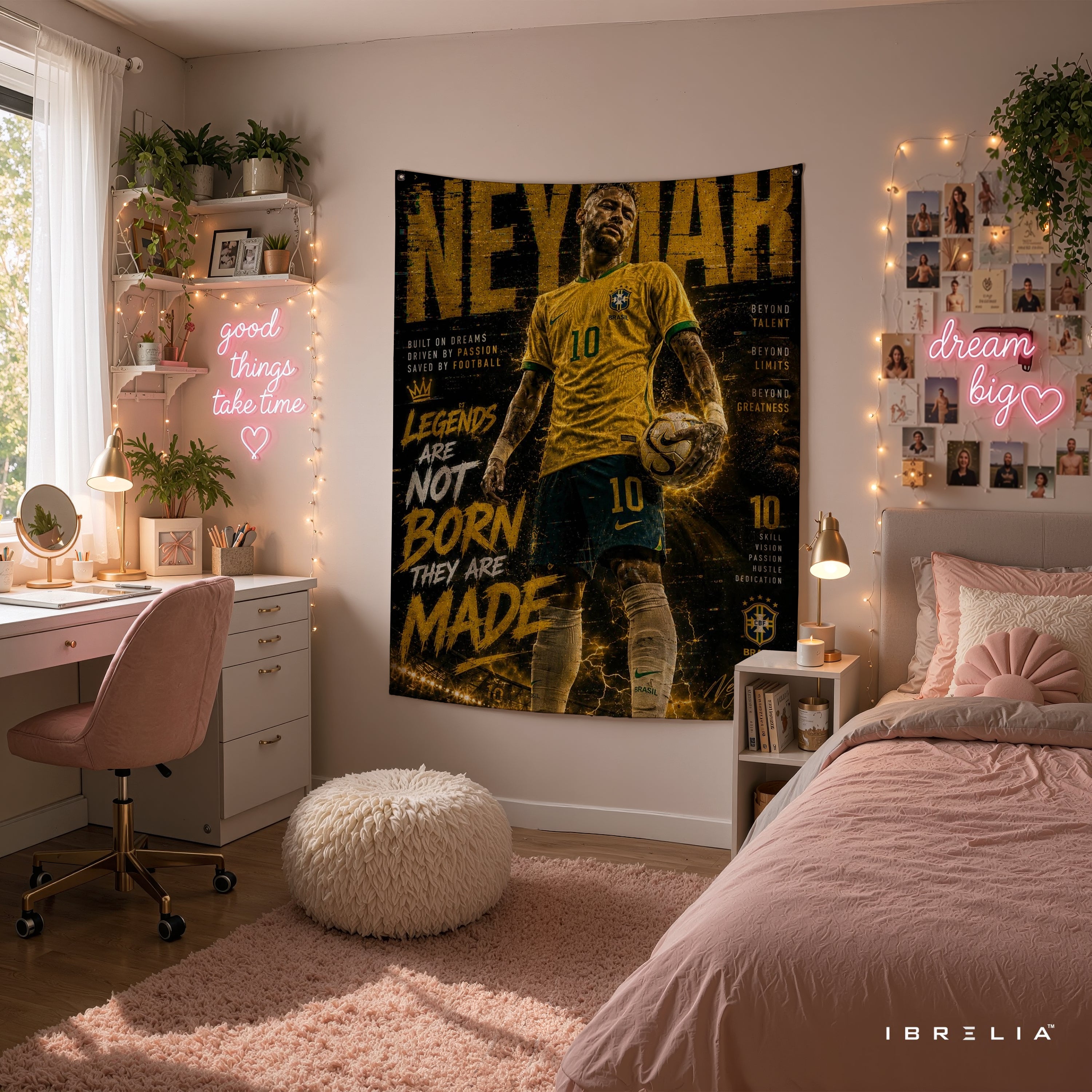 Neymar Legends Are Made Wall Tapestry | Premium Heavyweight Jute Fabric Wall Hanging