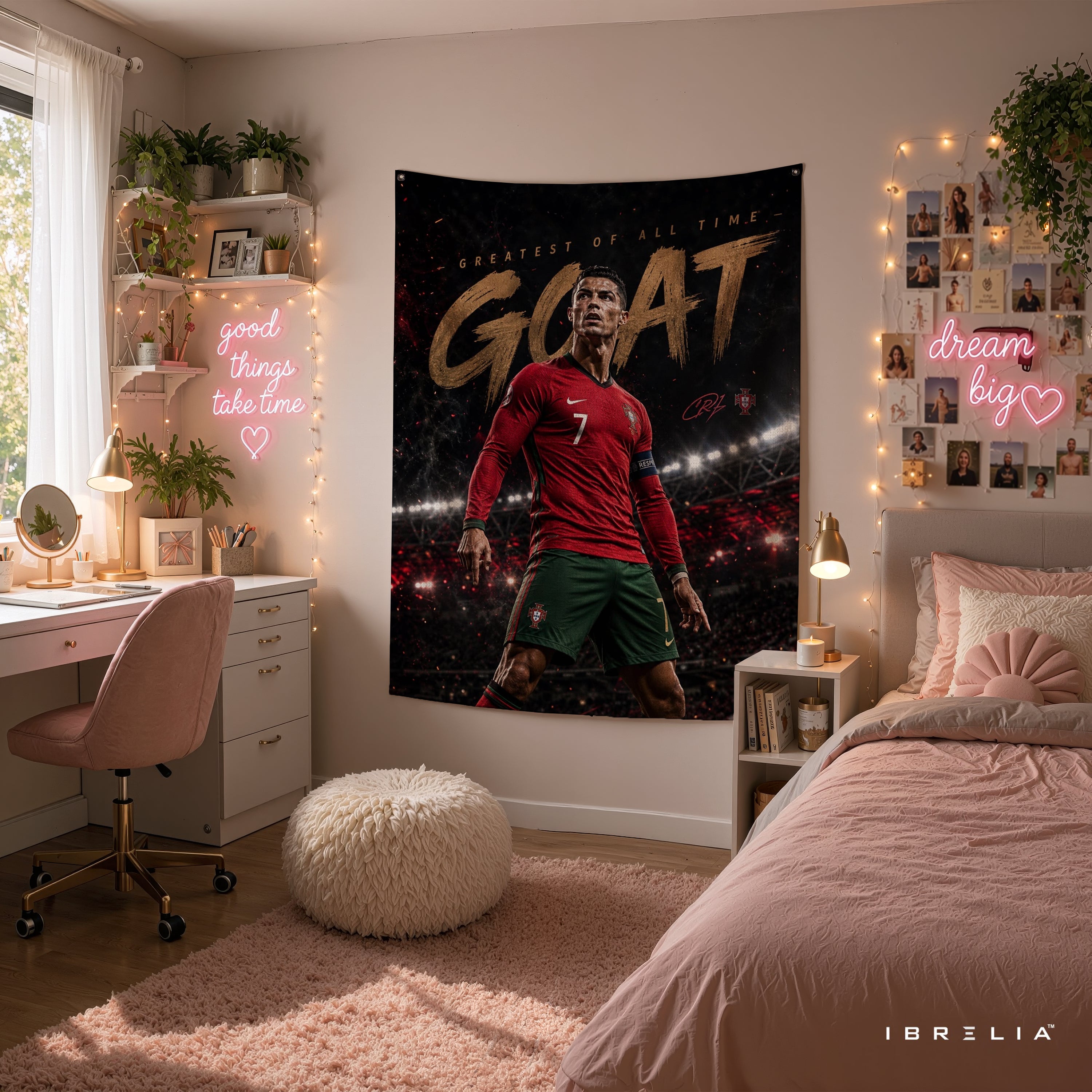 Cristiano Ronaldo GOAT Wall Tapestry | Premium Heavyweight Jute Fabric Wall Hanging