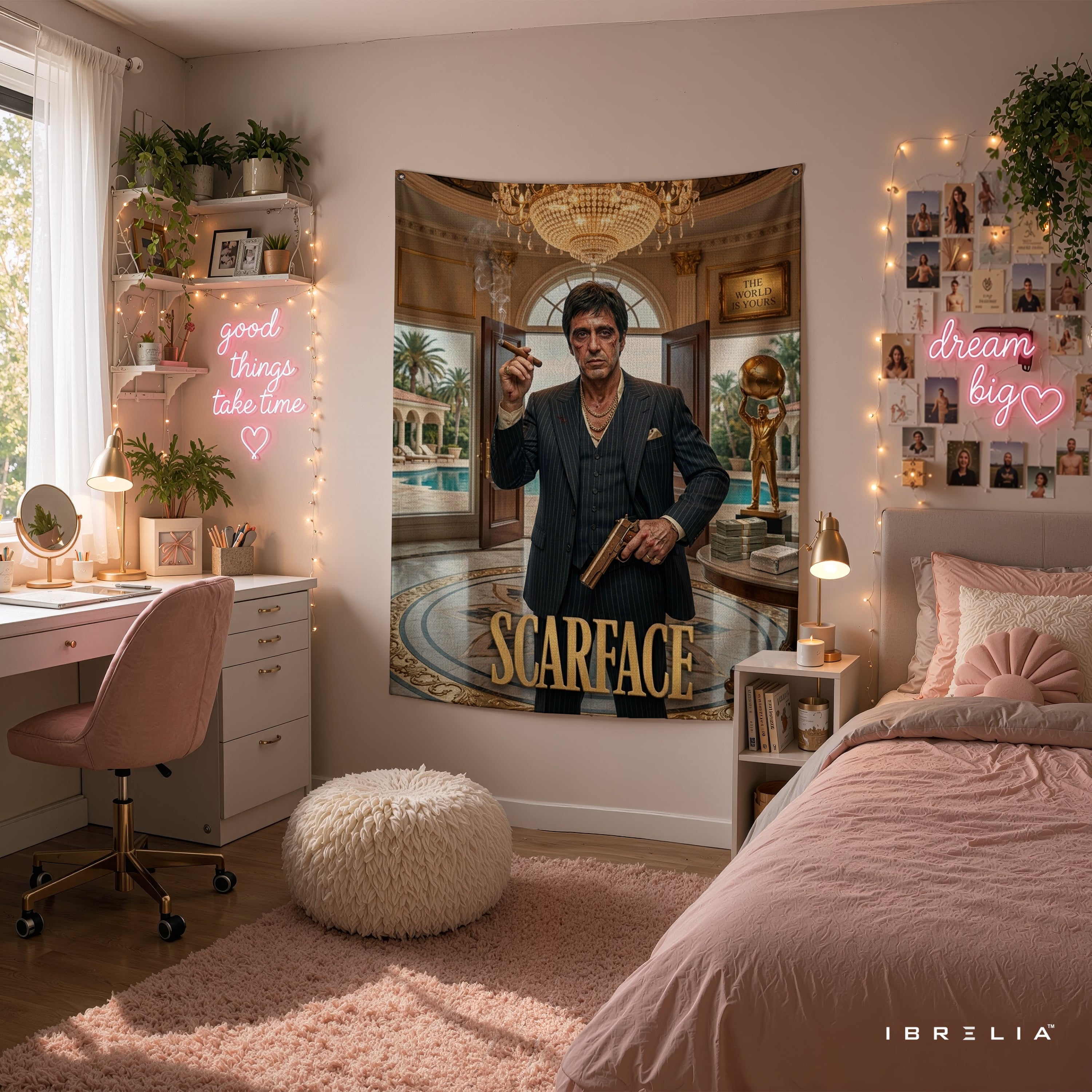 Scarface "The World Is Yours" Mansion Wall Tapestry | Luxury Tony Montana Movie Wall Hanging Pakistan
