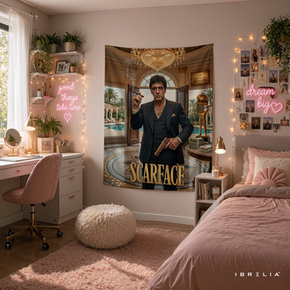 Scarface "The World Is Yours" Mansion Wall Tapestry | Luxury Tony Montana Movie Wall Hanging Pakistan