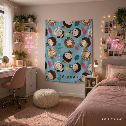 Friends Chibi Characters Wall Tapestry – Cute Cartoon Sitcom Wall Hanging