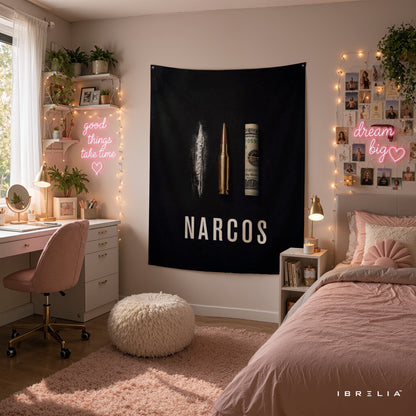 Narcos Minimalist Wall Tapestry | Premium Heavyweight Jute Fabric Wall Hanging