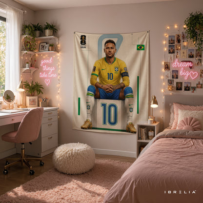 Neymar Jr Brazil 2026 Wall Tapestry | Premium Heavyweight Jute Fabric Wall Hanging