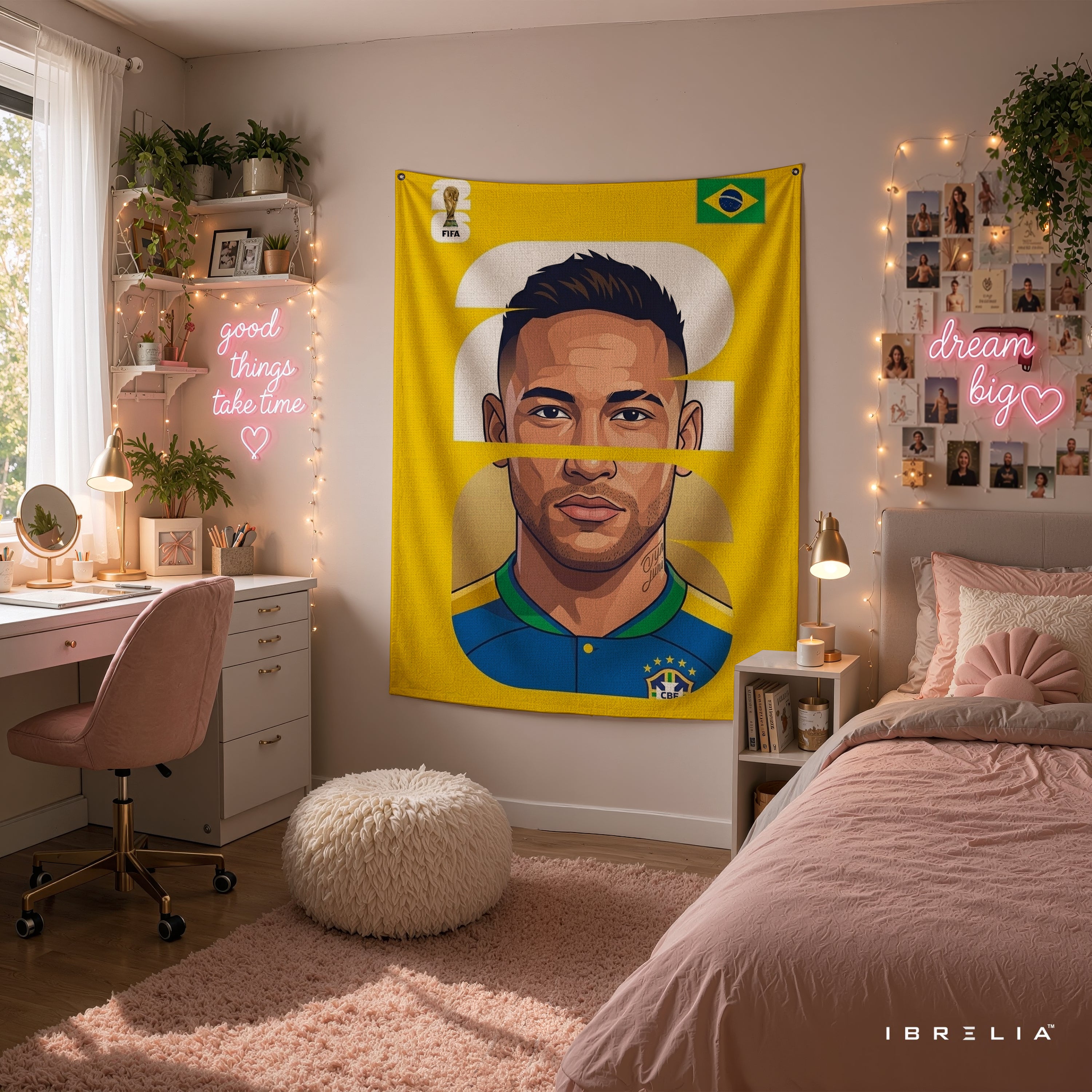 Neymar Jr Brazil Minimal Portrait Wall Tapestry | Premium Heavyweight Jute Fabric Wall Hanging