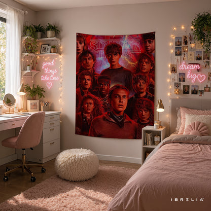 Stranger Things Character Collage Wall Tapestry – Retro Netflix Series Wall Hanging