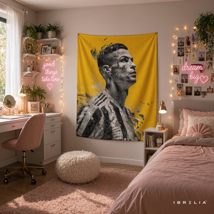 Cristiano Ronaldo Abstract Portrait Wall Tapestry | Premium Heavyweight Jute Fabric Wall Hanging