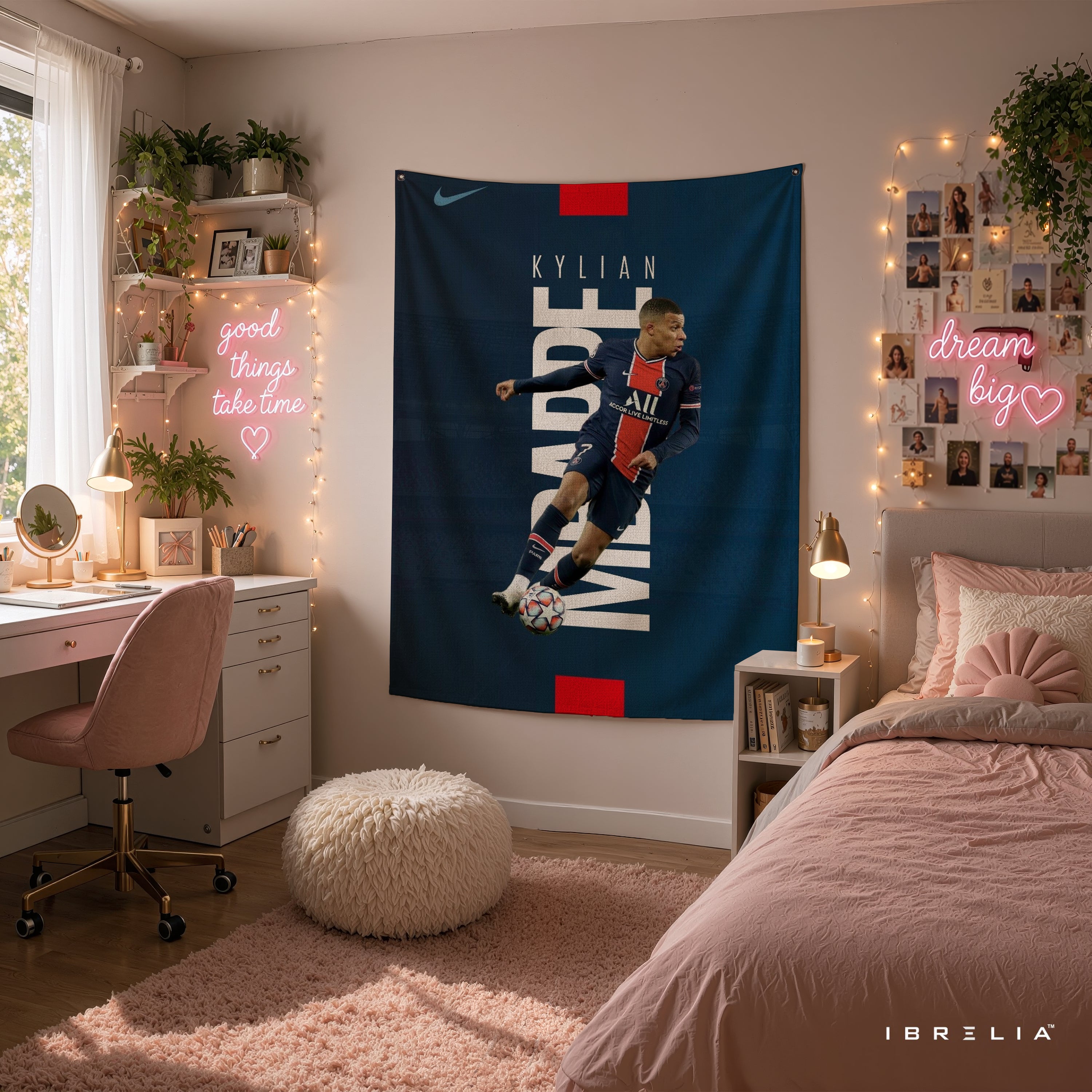 Kylian Mbappé PSG Minimalist Wall Tapestry | Premium Heavyweight Jute Fabric Wall Hanging