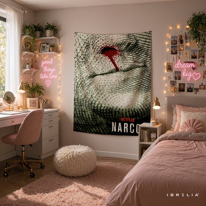 Narcos Bloody Dollar Wall Tapestry | Premium Heavyweight Jute Fabric Wall Hanging