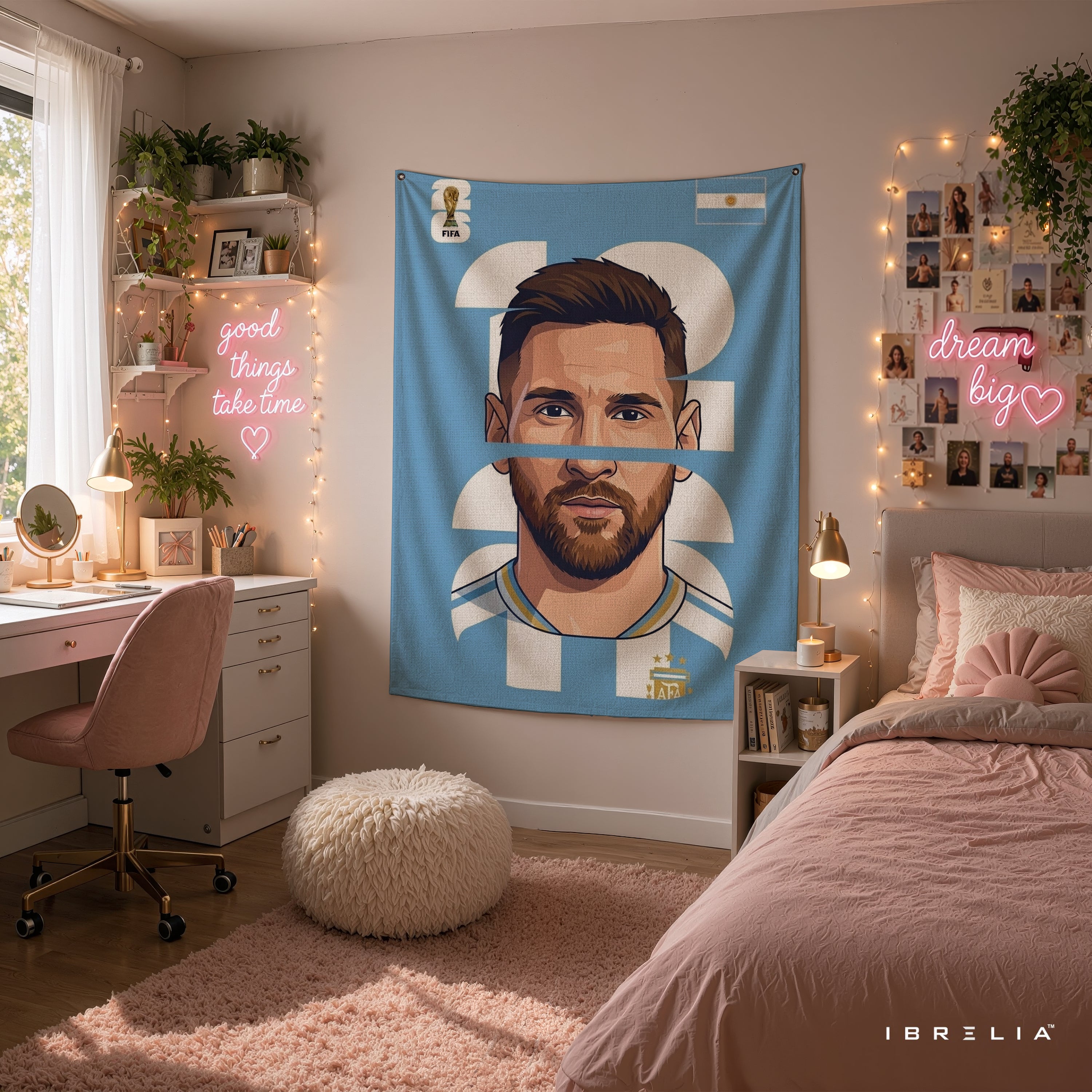 Lionel Messi Argentina Minimal Portrait Wall Tapestry | Premium Heavyweight Jute Fabric Wall Hanging