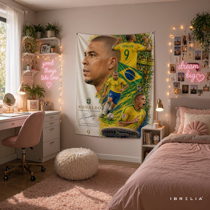 Ronaldo Nazário Brazil Legend Wall Tapestry | Premium Heavyweight Jute Fabric Wall Hanging