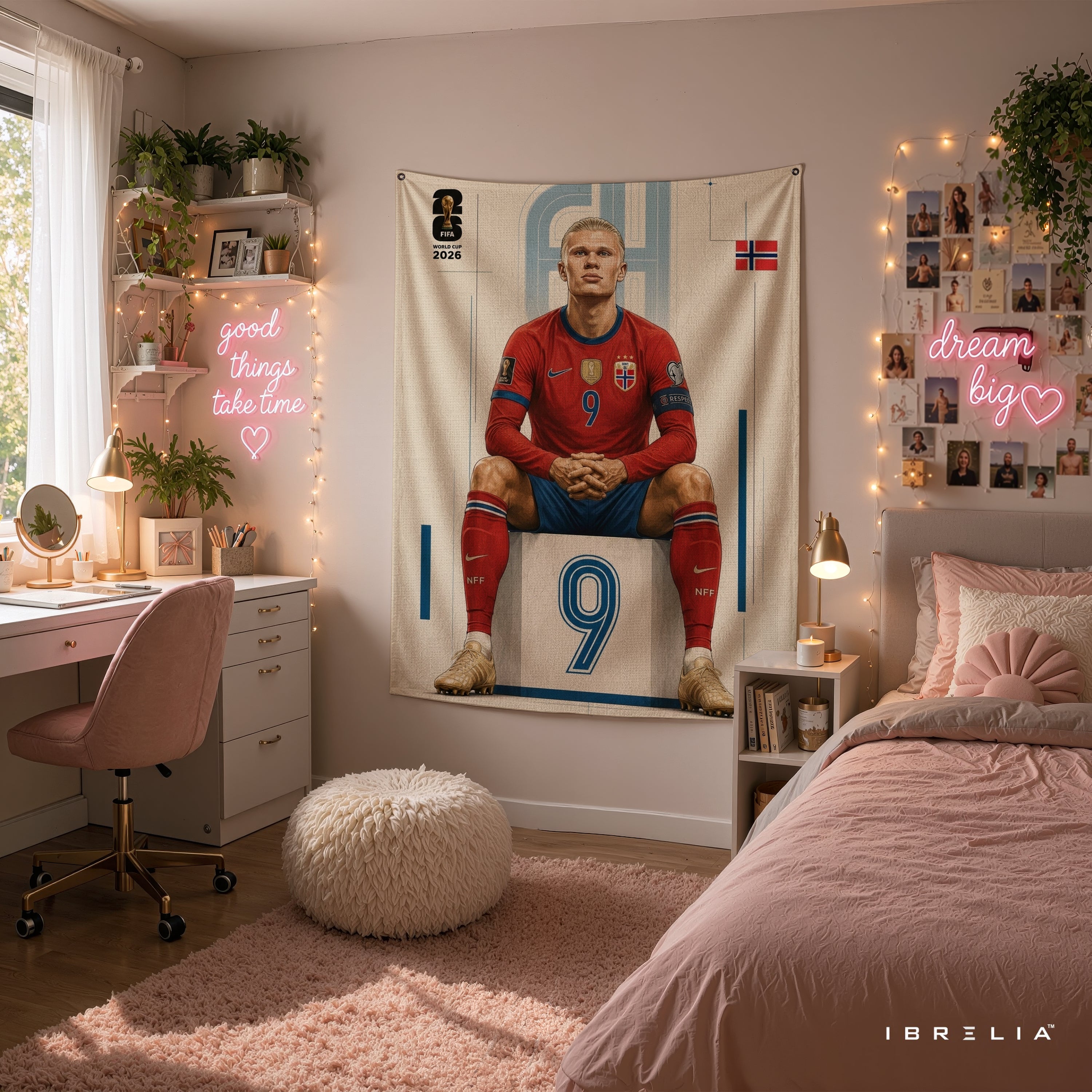Erling Haaland Norway 2026 Wall Tapestry | Premium Heavyweight Jute Fabric Wall Hanging