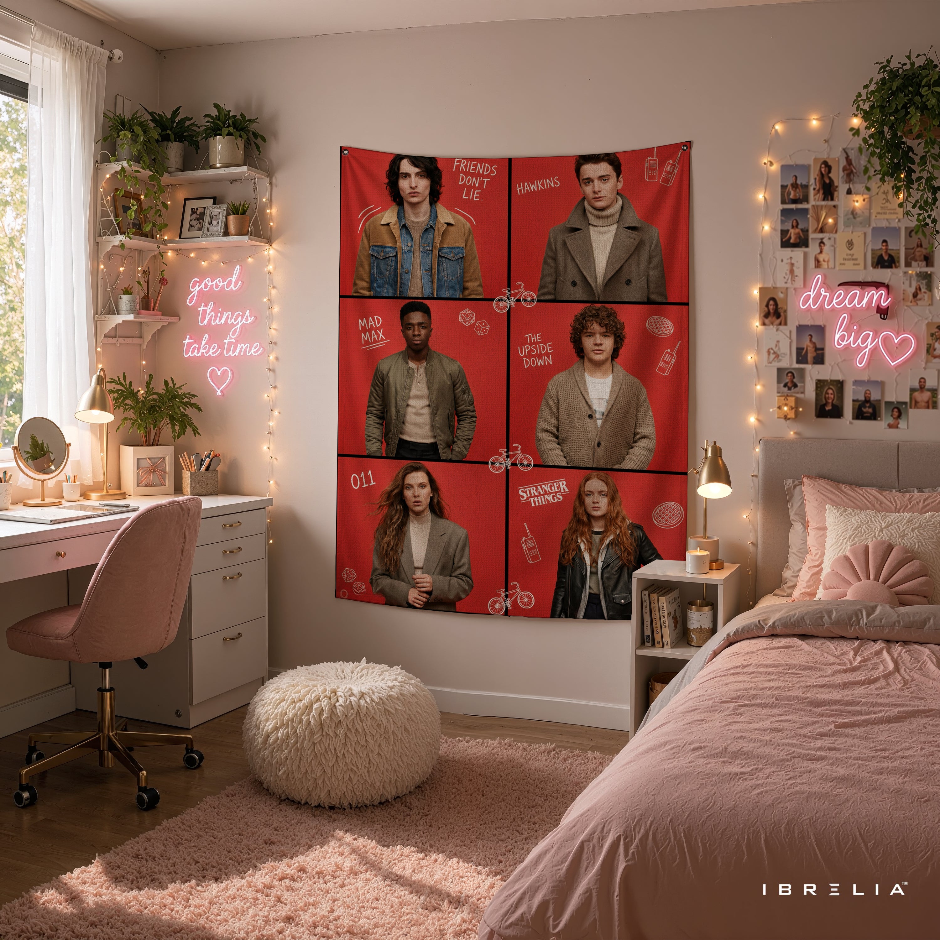 Stranger Things Character Collage Wall Tapestry – Hawkins Friends Wall Hanging
