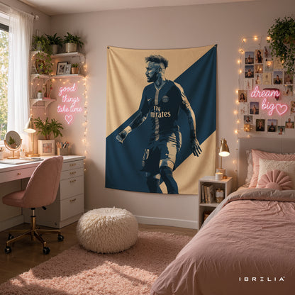 Neymar PSG Monochrome Wall Tapestry | Premium Heavyweight Jute Fabric Wall Hanging