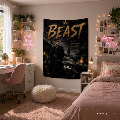 Thomas Shelby Beast Wall Tapestry | Premium Heavyweight Jute Fabric Wall Hanging