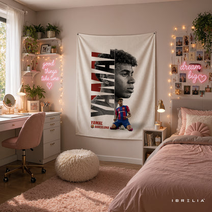 Lamine Yamal Barcelona Wall Tapestry | Premium Heavyweight Jute Fabric Wall Hanging