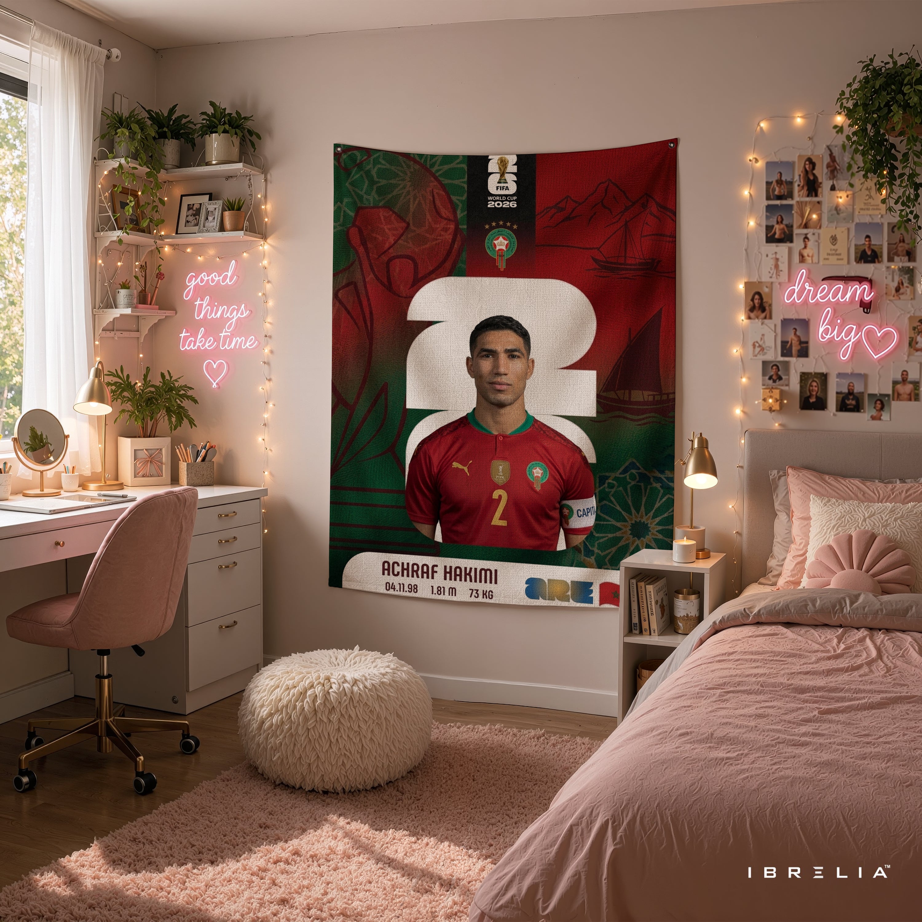 Achraf Hakimi Morocco World Cup 2026 Wall Tapestry | Premium Heavyweight Jute Fabric Wall Hanging