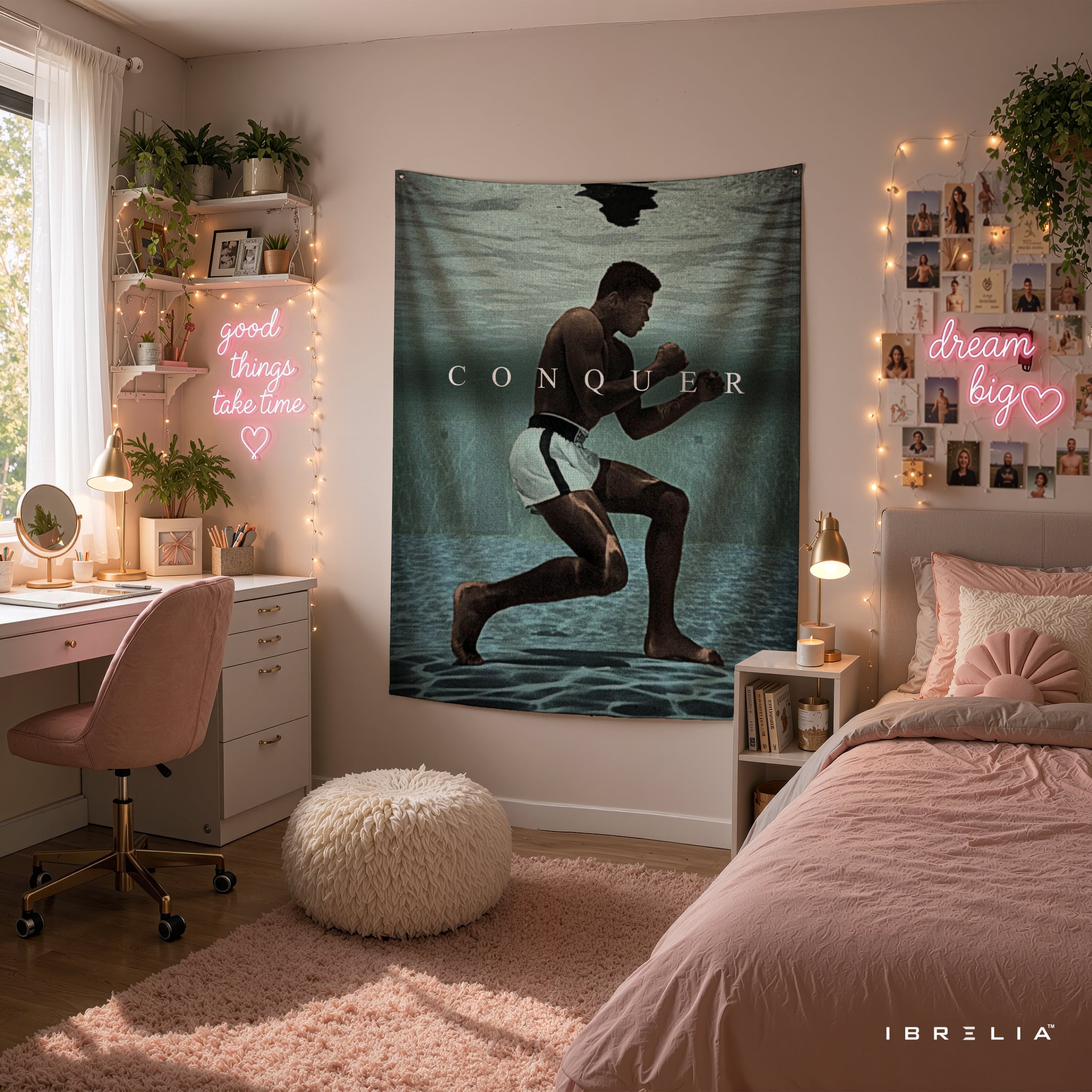 Muhammad Ali Conquer Wall Tapestry | Premium Heavyweight Jute Fabric Wall Hanging