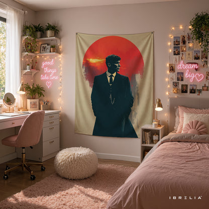 Thomas Shelby Red Sun Wall Tapestry | Premium Heavyweight Jute Fabric Wall Hanging