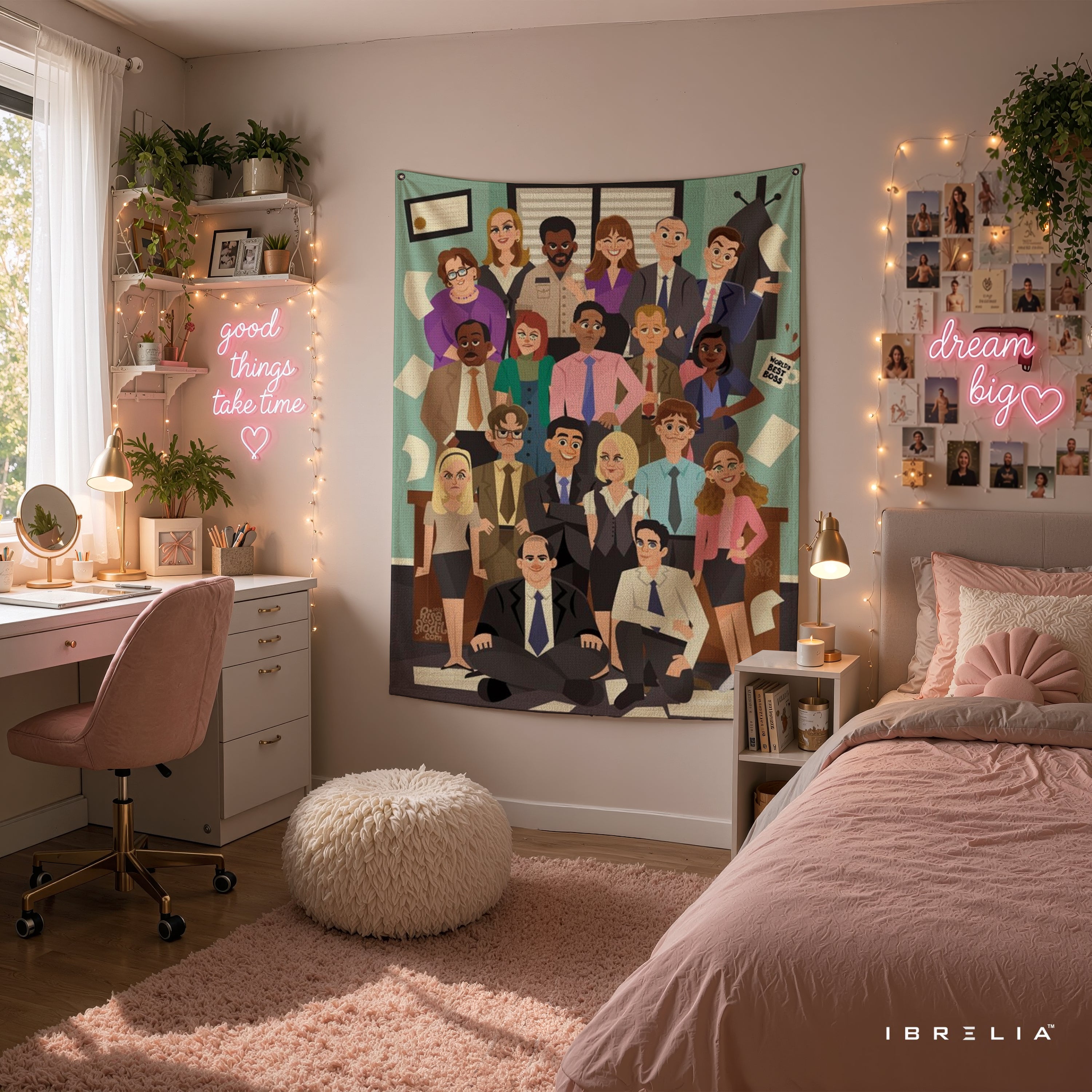 The Office Cartoon Cast Wall Tapestry | Premium Heavyweight Jute Fabric Wall Hanging