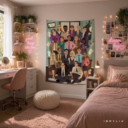 The Office Cartoon Cast Wall Tapestry | Premium Heavyweight Jute Fabric Wall Hanging