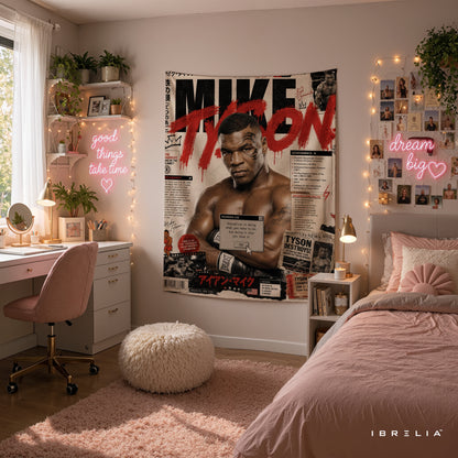 Mike Tyson Vintage Magazine Cover Wall Tapestry | Premium Heavyweight Jute Fabric Wall Hanging