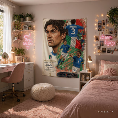 Paolo Maldini Italy Legend Wall Tapestry | Premium Heavyweight Jute Fabric Wall Hanging