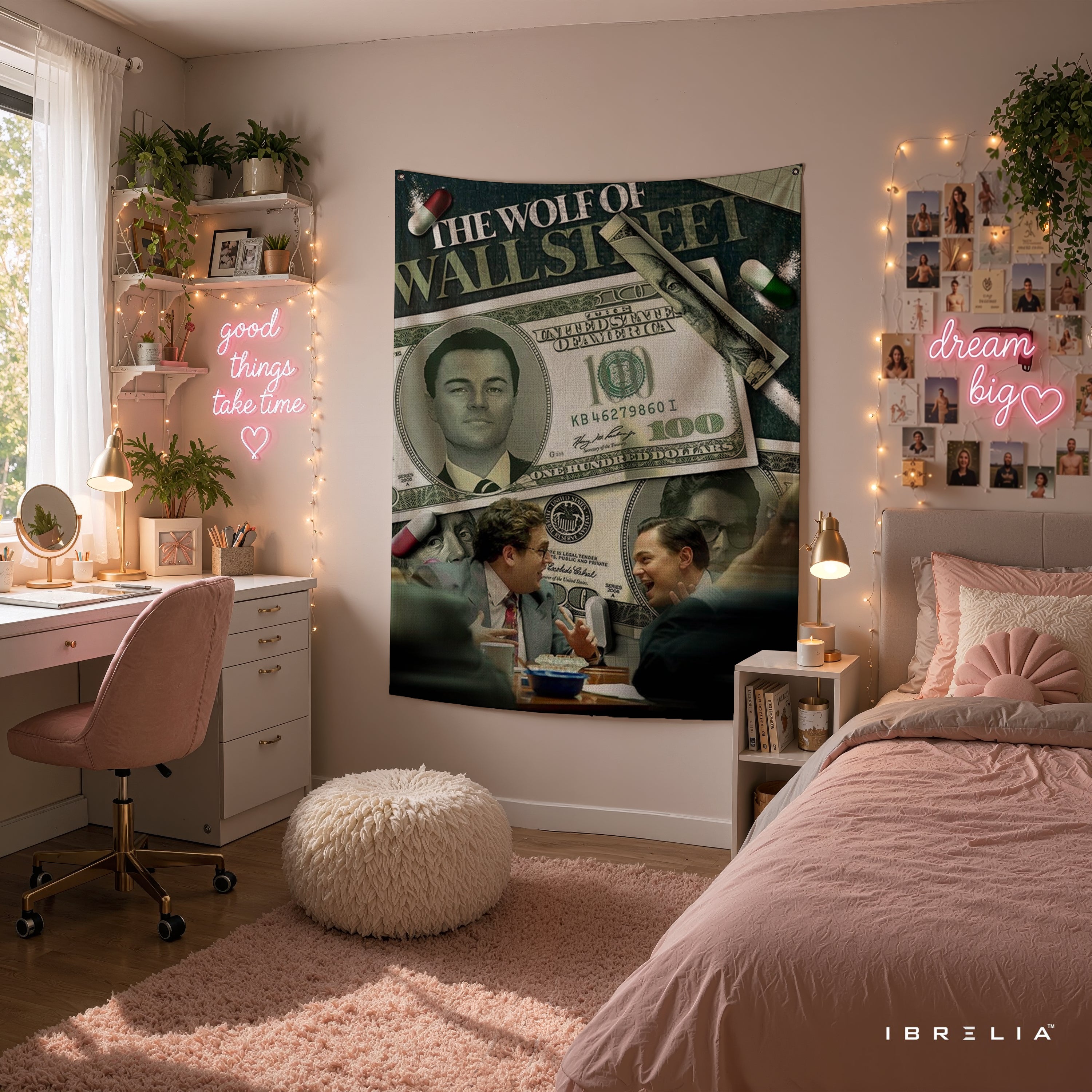 The Wolf of Wall Street Money Collage Wall Tapestry – Luxury Finance Movie Inspired Wall Hanging