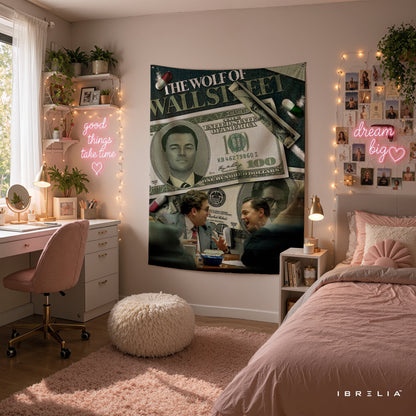 The Wolf of Wall Street Money Collage Wall Tapestry – Luxury Finance Movie Inspired Wall Hanging