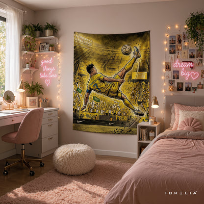 Cristiano Ronaldo Al Nassr Bicycle Kick Wall Tapestry | Premium Heavyweight Jute Fabric Wall Hanging