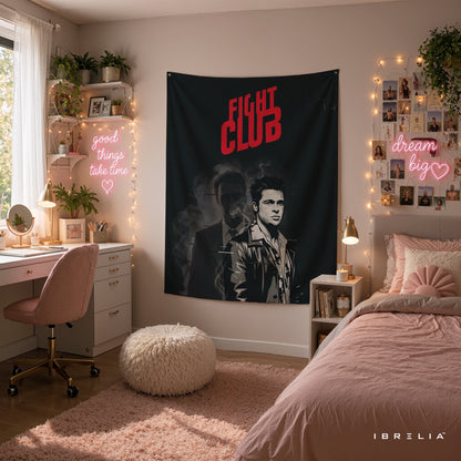 Fight Club Minimalist Black Wall Tapestry – Cult Classic Movie Inspired Wall Hanging