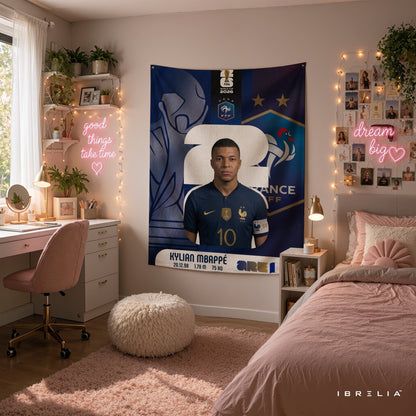 Kylian Mbappé France World Cup 2026 Wall Tapestry | Premium Heavyweight Jute Fabric Wall Hanging