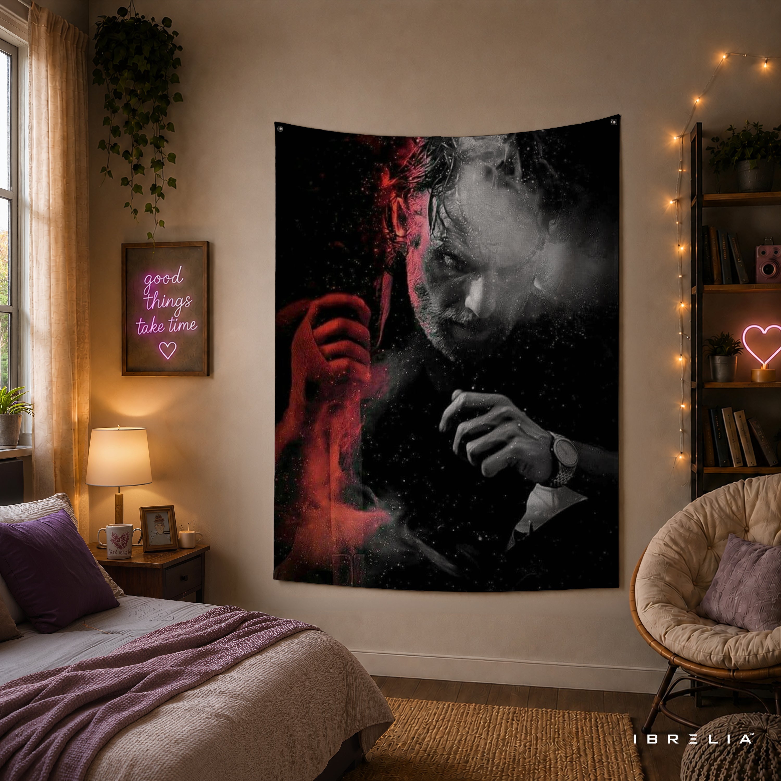 Rick Grimes Smoke Portrait The Walking Dead Wall Tapestry | Premium Heavyweight Jute Fabric Wall Hanging