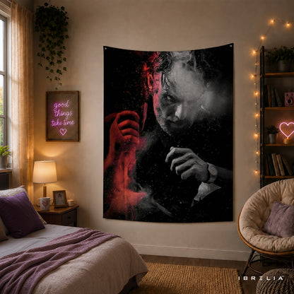 Rick Grimes Smoke Portrait The Walking Dead Wall Tapestry | Premium Heavyweight Jute Fabric Wall Hanging