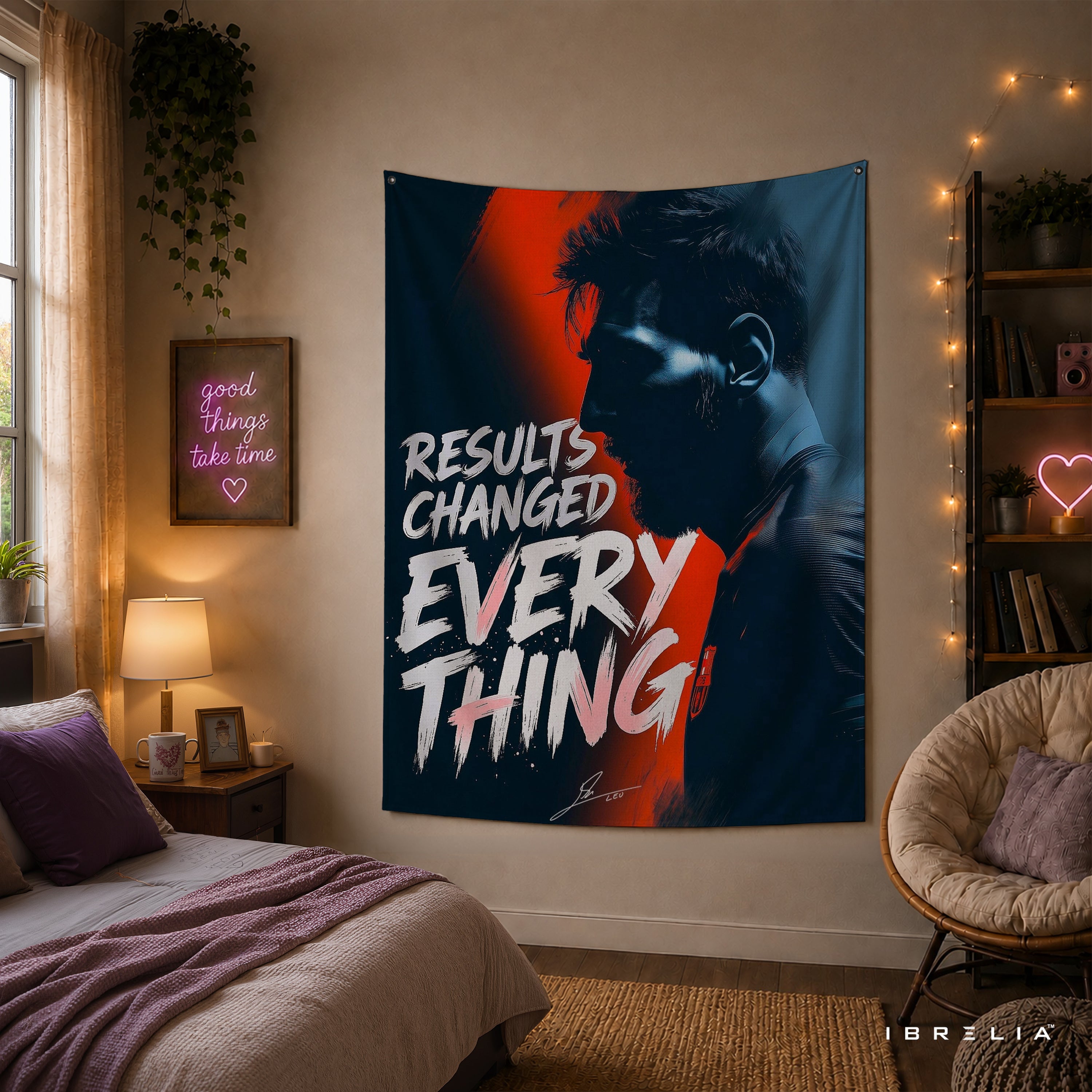 Lionel Messi Results Changed Everything Wall Tapestry | Premium Heavyweight Jute Fabric Wall Hanging