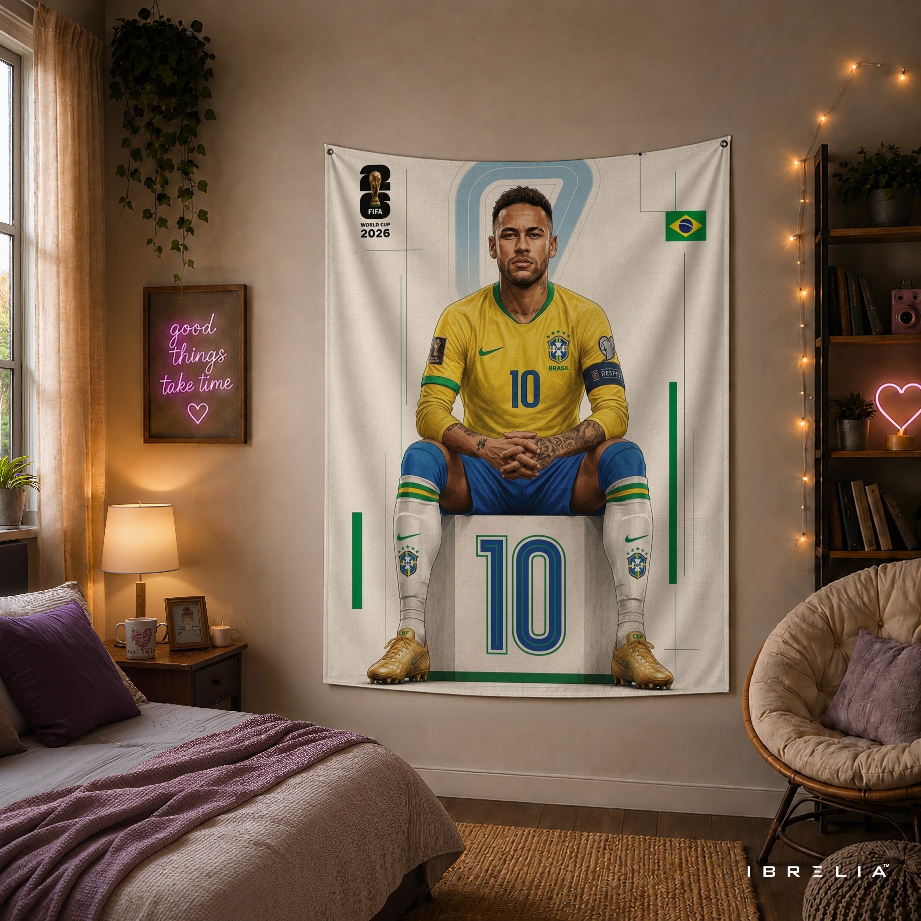 Neymar Jr Brazil 2026 Wall Tapestry | Premium Heavyweight Jute Fabric Wall Hanging