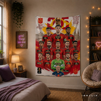 Spain National Football Team Champions Wall Tapestry | Premium Heavyweight Jute Fabric Wall Hanging