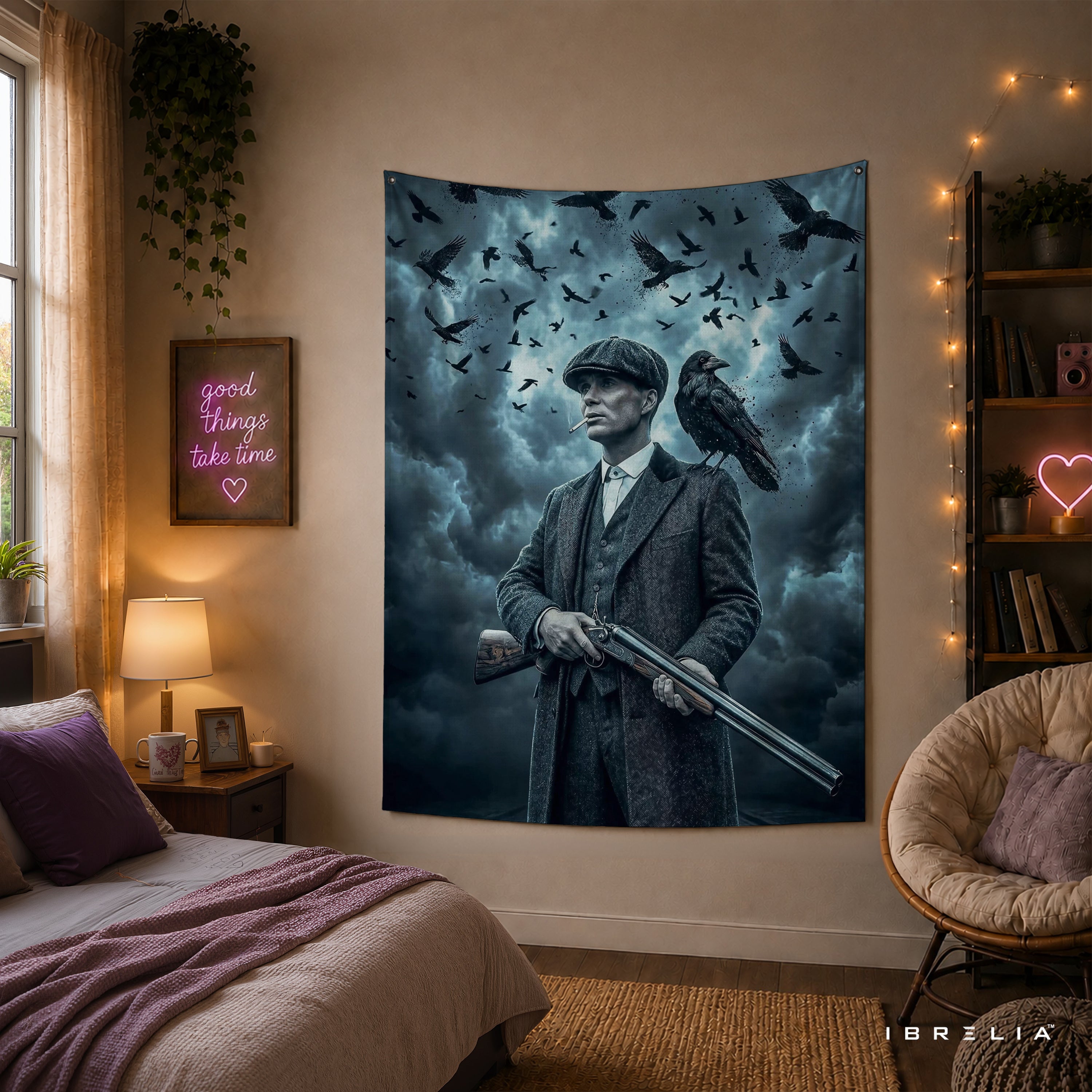Thomas Shelby Raven Storm Wall Tapestry | Premium Heavyweight Jute Fabric Wall Hanging